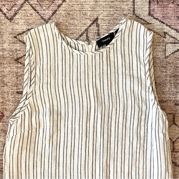 Theory 100% Linen Blue & White Pinstripe Sleeveless Shift Mini Dress - Picture 3 of 11